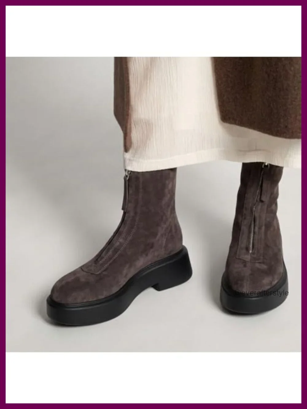 Women's Chunky Platform Ankle Boots Zip Front Suede Chelsea Booties